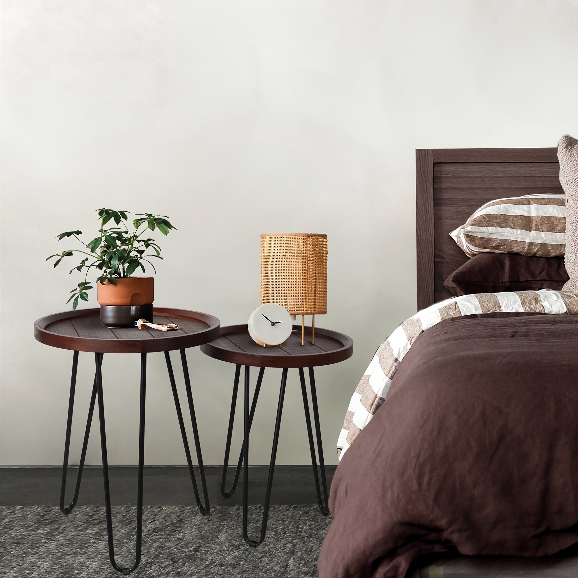 Nesting Tables Set Of 2 Oakrain Nesting Tables For Living Room, Round Nesting Coffee Table, Farmhouse End Tables Living Room Set Of 2, Wood Side Tables Set Of 2 For Sofa, Bedroom