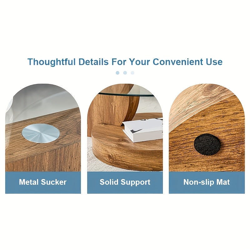 Tempering Glass Coffee Tables For Living Room Round Coffee Tables Modern Double Layer Round Table Circle Coffee Table For Small Space Home Office, Durable And Not Easily Broken, With A Modern And Fashionable Design Feel(35.4 Inch*17 Inch)