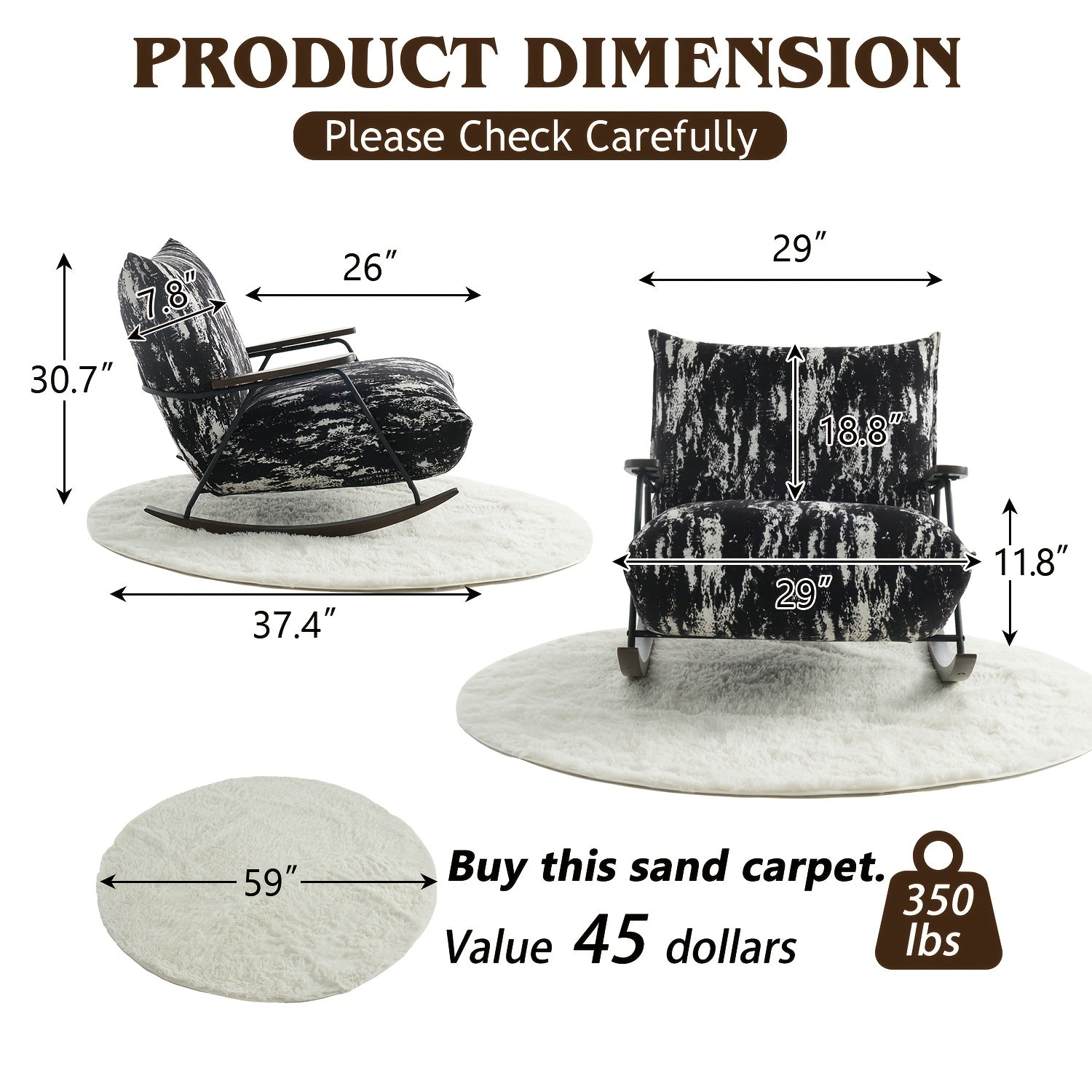 Accent Chair, Rocking Chair With Big Cushion, Armrest Reclining Chair, Gliding Reclining Chair, Multi-scenario Retro Lazy Chair, Black Faux Mink Fur Reclining Chair