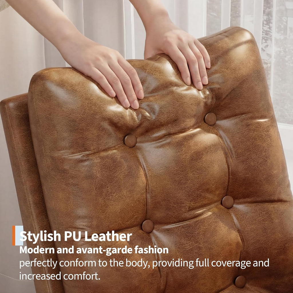 Single Modern Rocker Chair for Living Room | Faux Leather Cushioned, Comfortable Recliner with Side Pocket and Footrest, Brown, Suitable for Living Room, Bedroom, or Nursing Room, EUKER Brand