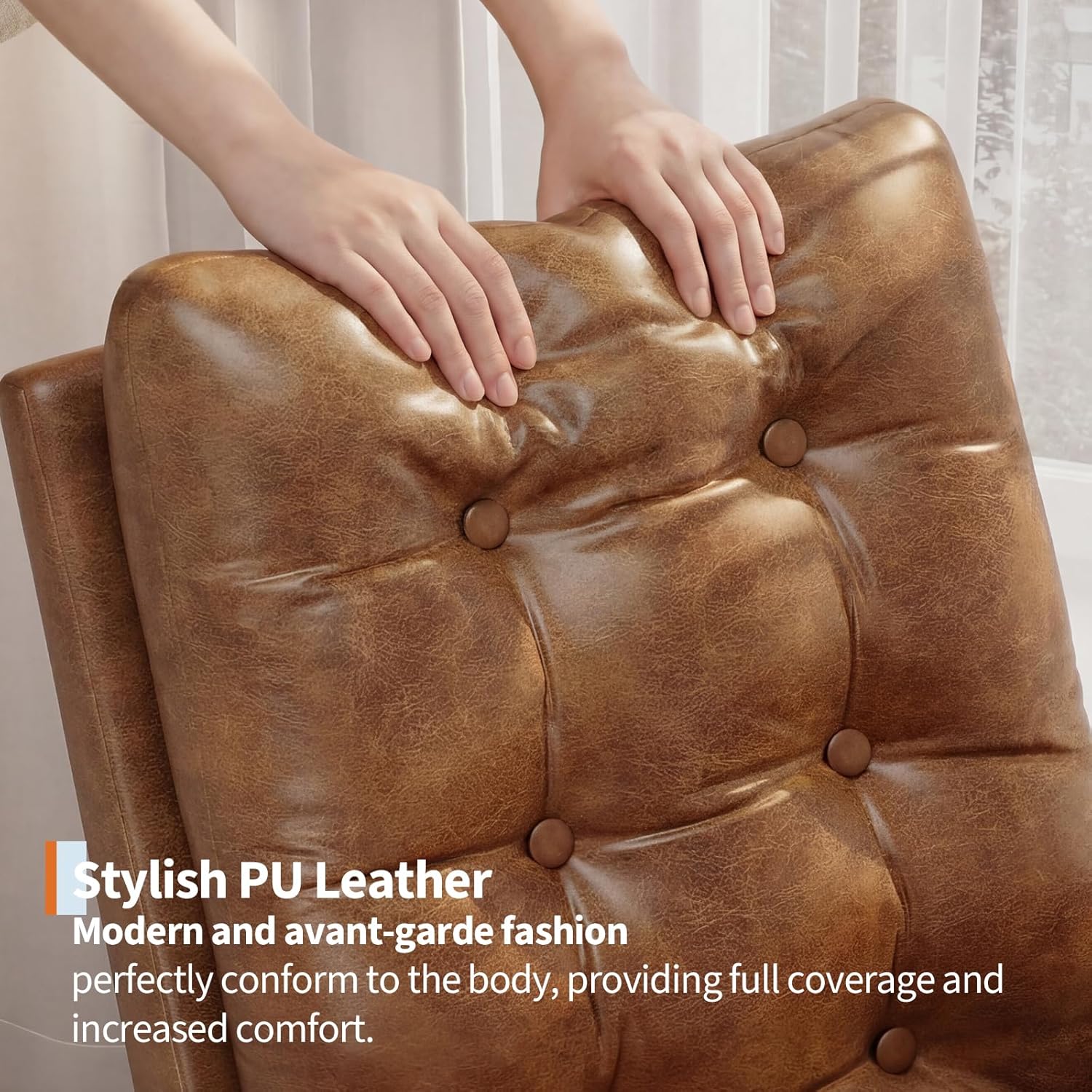 Single Modern Rocker Chair for Living Room | Faux Leather Cushioned, Comfortable Recliner with Side Pocket and Footrest, Brown, Suitable for Living Room, Bedroom, or Nursing Room, EUKER Brand