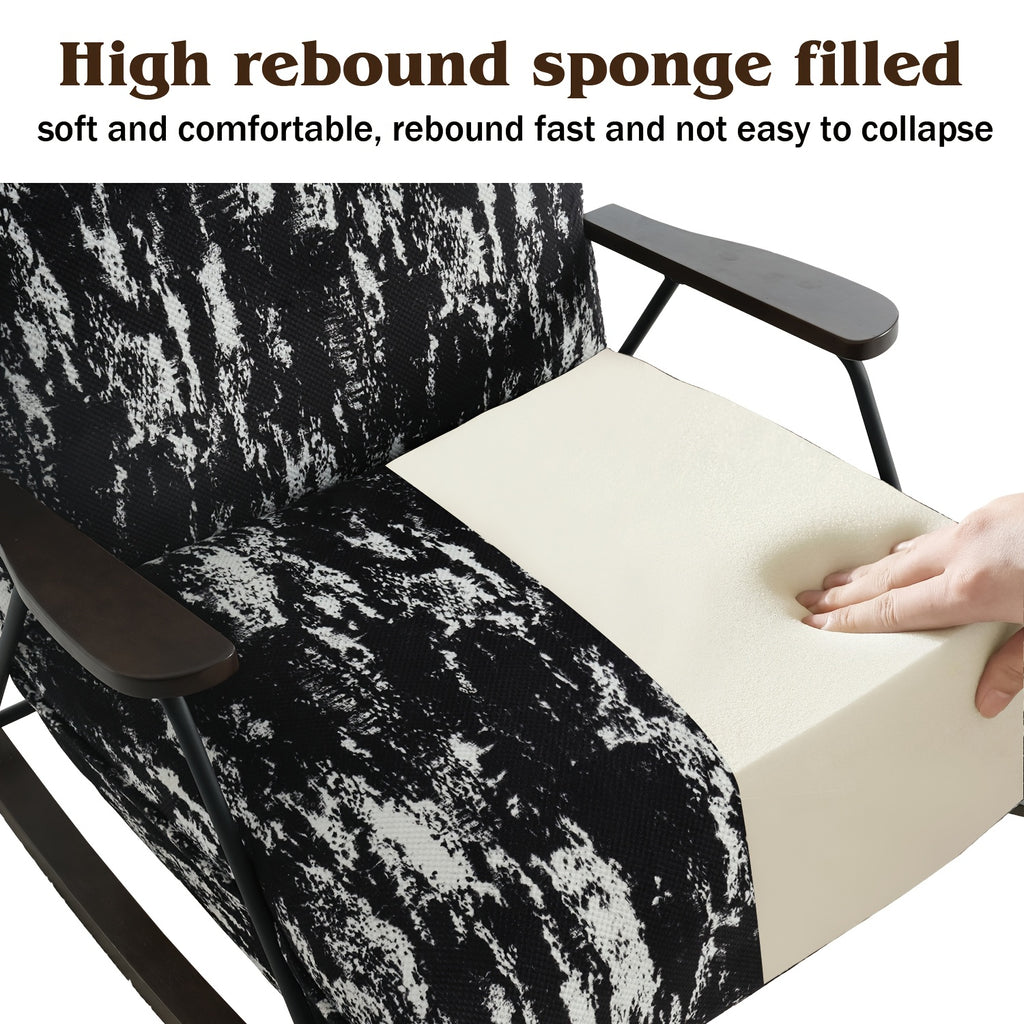 Accent Chair, Rocking Chair With Big Cushion, Armrest Reclining Chair, Gliding Reclining Chair, Multi-scenario Retro Lazy Chair, Black Faux Mink Fur Reclining Chair