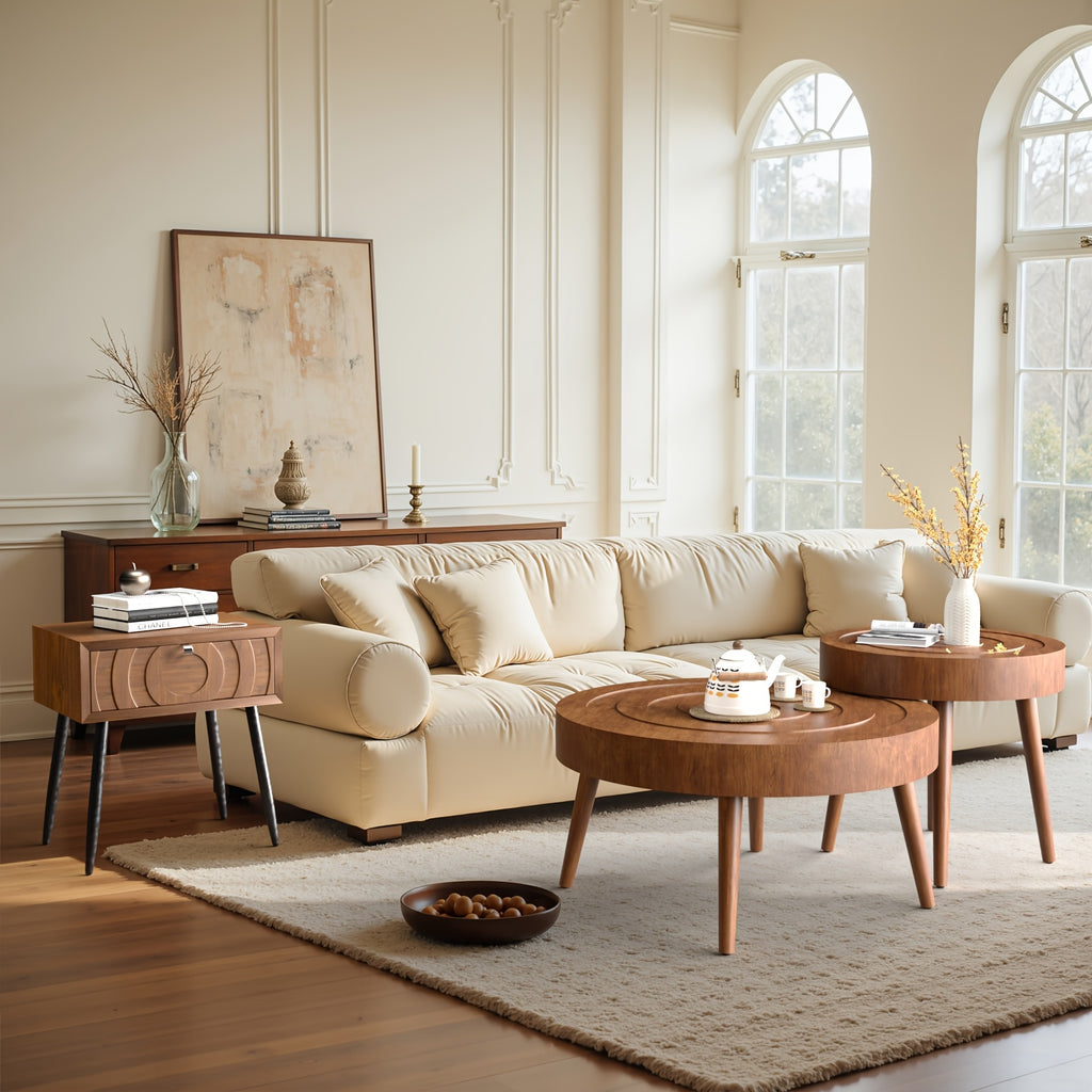 Round Nesting Coffee Table Set - 2pcs Concentric Circle Design for Living Room & Bedroom, 31.5'' & 21.8'' Modern Wood Side Tables | Modular Split Design, Easy to Move, Sturdy & Scratch-, Minimalist Decor, Easy-Clean Surface