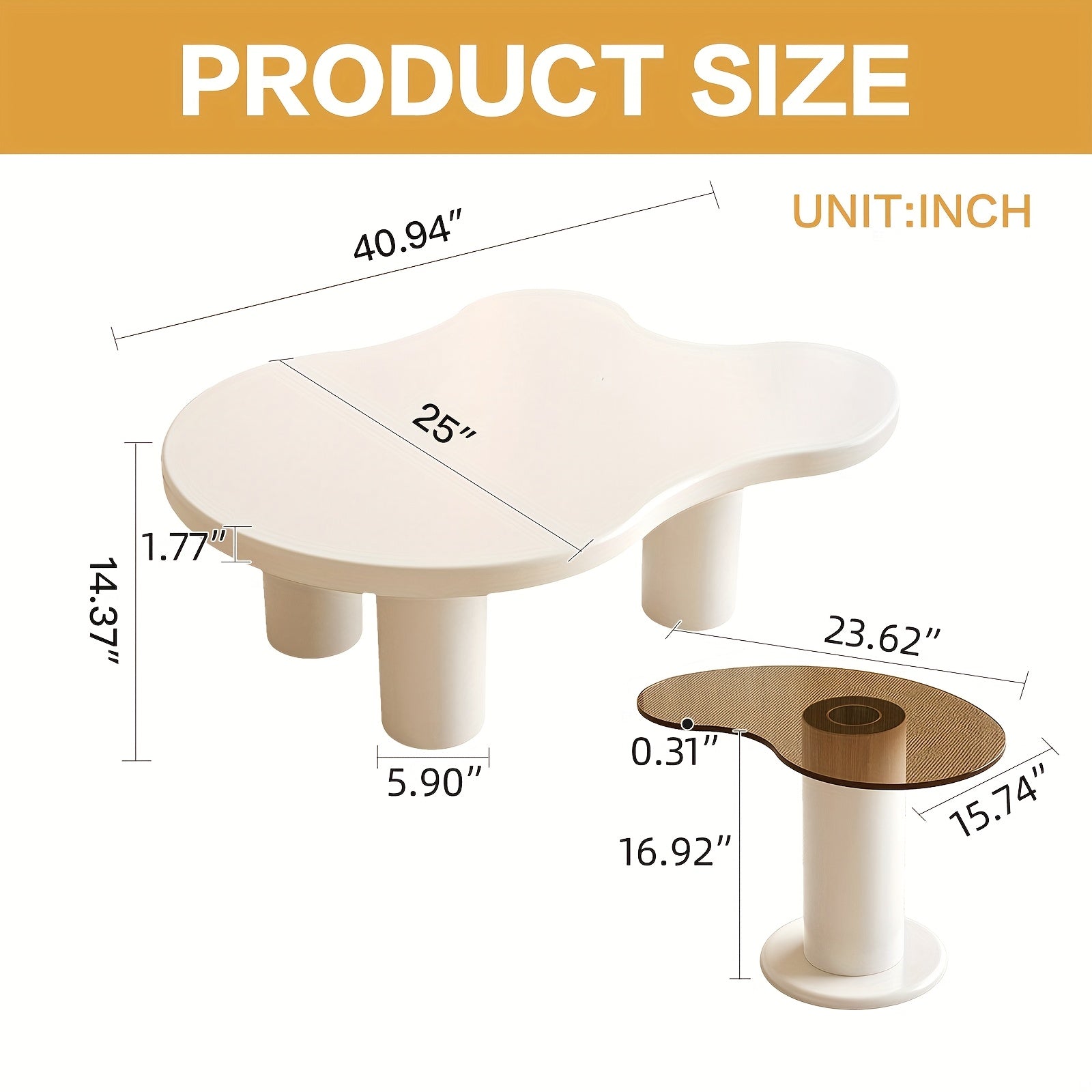 Guyii Nesting Coffee Table Set Of 2, Tempered Glass Side Table And Cloud Coffee Table, White Cream 2in 1 Modern Coffee Table, End Table for Living Room, Bedroom, Small Spaces, Easy Assembly