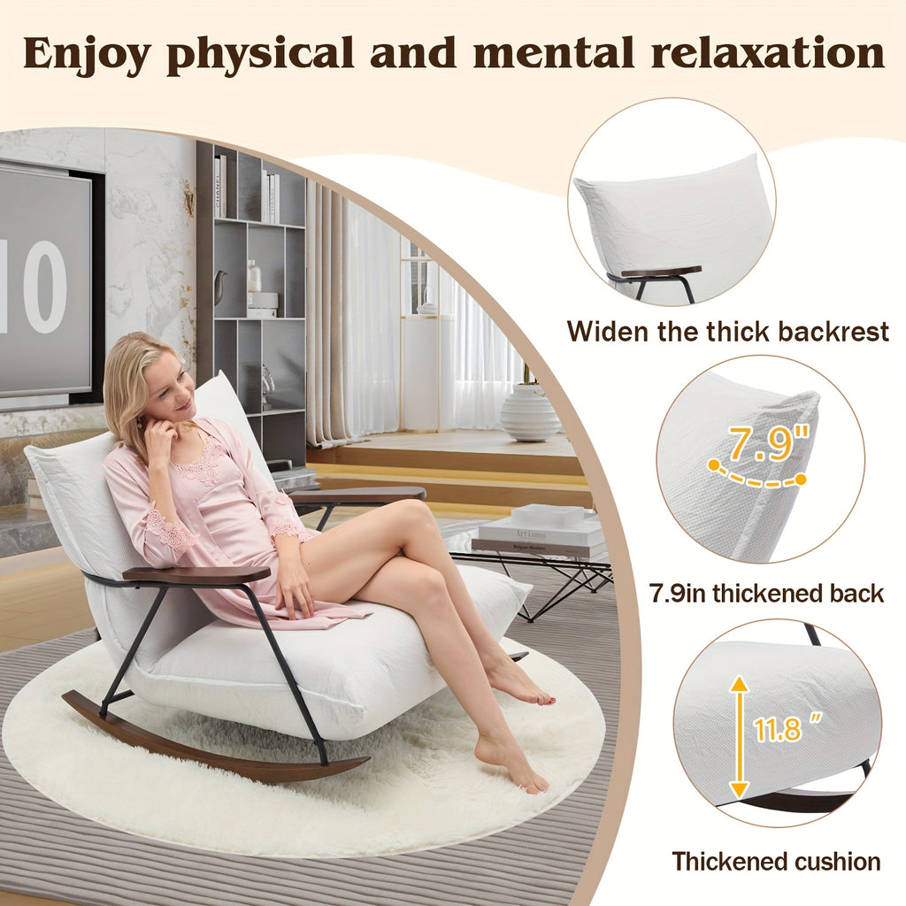 Accent Chair, Rocking Chair With Big Cushion, Armrest Reclining Chair, Gliding Reclining Chair, Multi-scenario Retro Lazy Chair, Black Faux Mink Fur Reclining Chair