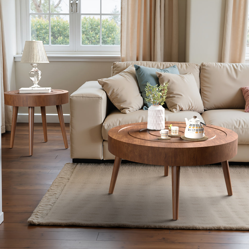 Round Nesting Coffee Table Set - 2pcs Concentric Circle Design for Living Room & Bedroom, 31.5'' & 21.8'' Modern Wood Side Tables | Modular Split Design, Easy to Move, Sturdy & Scratch-, Minimalist Decor, Easy-Clean Surface