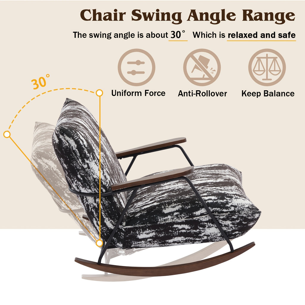 Accent Chair, Rocking Chair With Big Cushion, Armrest Reclining Chair, Gliding Reclining Chair, Multi-scenario Retro Lazy Chair, Black Faux Mink Fur Reclining Chair