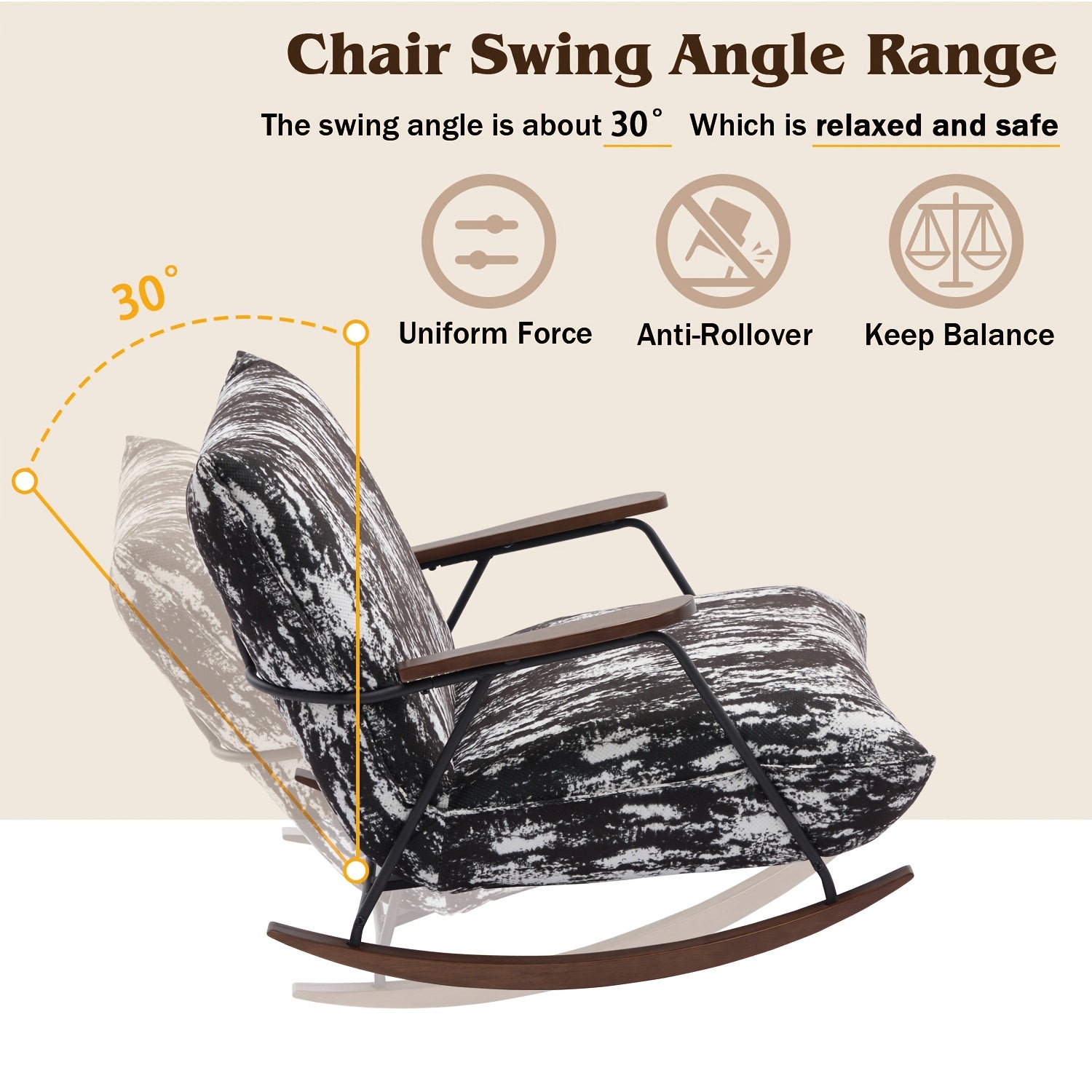 Accent Chair, Rocking Chair With Big Cushion, Armrest Reclining Chair, Gliding Reclining Chair, Multi-scenario Retro Lazy Chair, Black Faux Mink Fur Reclining Chair