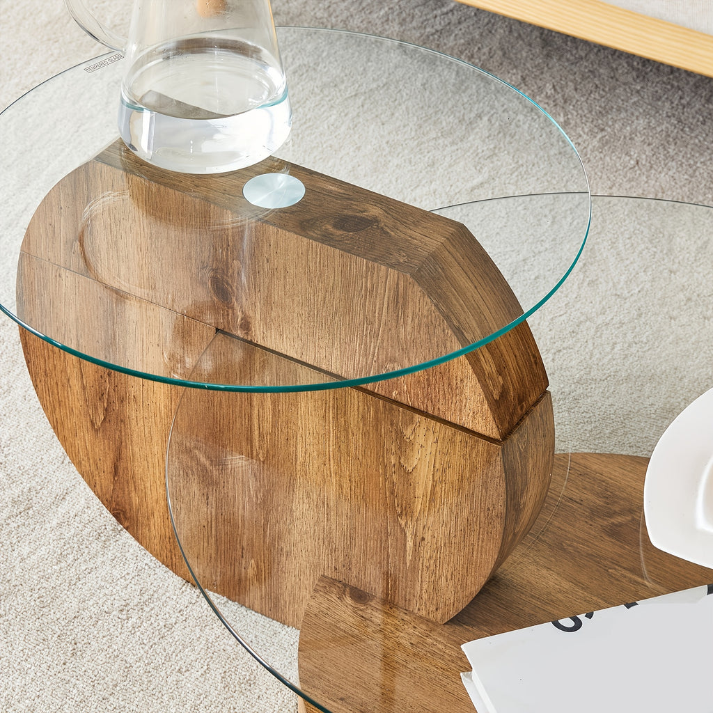 Tempering Glass Coffee Tables For Living Room Round Coffee Tables Modern Double Layer Round Table Circle Coffee Table For Small Space Home Office, Durable And Not Easily Broken, With A Modern And Fashionable Design Feel(35.4 Inch*17 Inch)