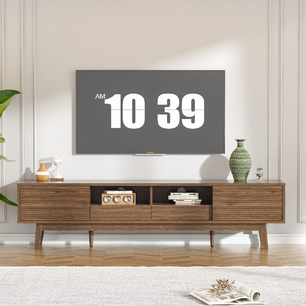 Mid Century Modern TV Stand Suitable for 80-Inch TVs - & MDF Large Media Console with Ample Storage, Elegant Wood TV Furniture for Living Room, Fits for TVs, Gaming Consoles & Media Players