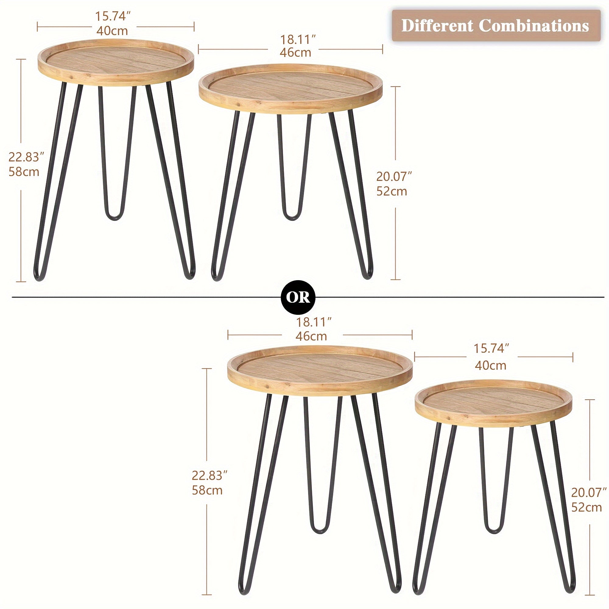 Nesting Tables Set Of 2 Oakrain Nesting Tables For Living Room, Round Nesting Coffee Table, Farmhouse End Tables Living Room Set Of 2, Wood Side Tables Set Of 2 For Sofa, Bedroom