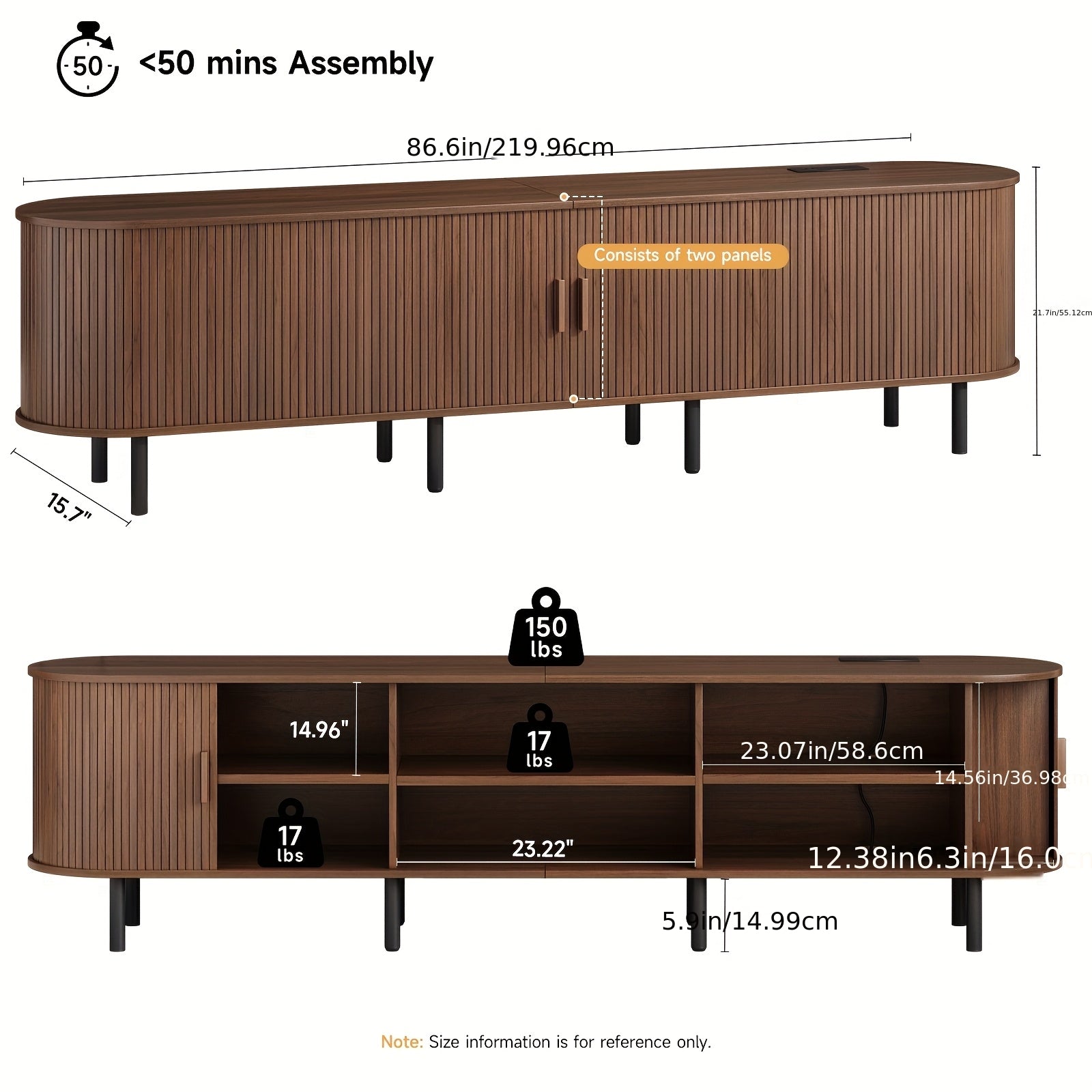 TV Stand, Wide Sturdy Modern Entertainment Center with Adjustable Shelves, Sliding Doors & Ample Storage, for 90 Inch TVs, 86 Inch\u002F70.8 Inch\u002F55 Inch, Walnut\u002FBlack\u002FOak, Media Console for Living Room Bedroom, with Power Outlet