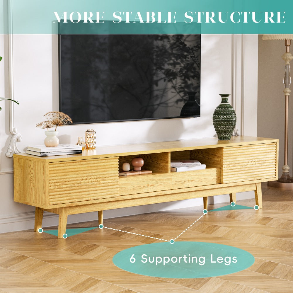 Mid Century Modern TV Stand Suitable for 80-Inch TVs - & MDF Large Media Console with Ample Storage, Elegant Wood TV Furniture for Living Room, Fits for TVs, Gaming Consoles & Media Players