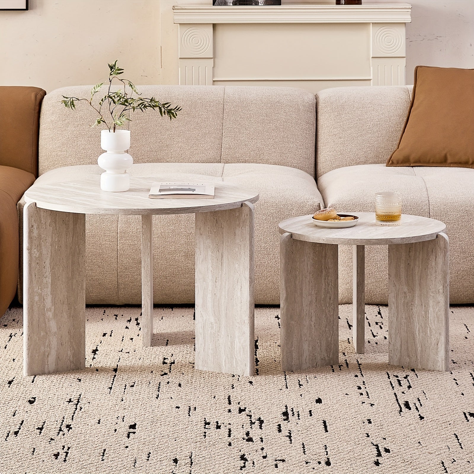 Pair of Circular Nesting Coffee Tables with Adjustable Height, Designed in a Mid-Century Modern Style, Suitable for Bedrooms, Living Rooms, Office Studios, And Apartments