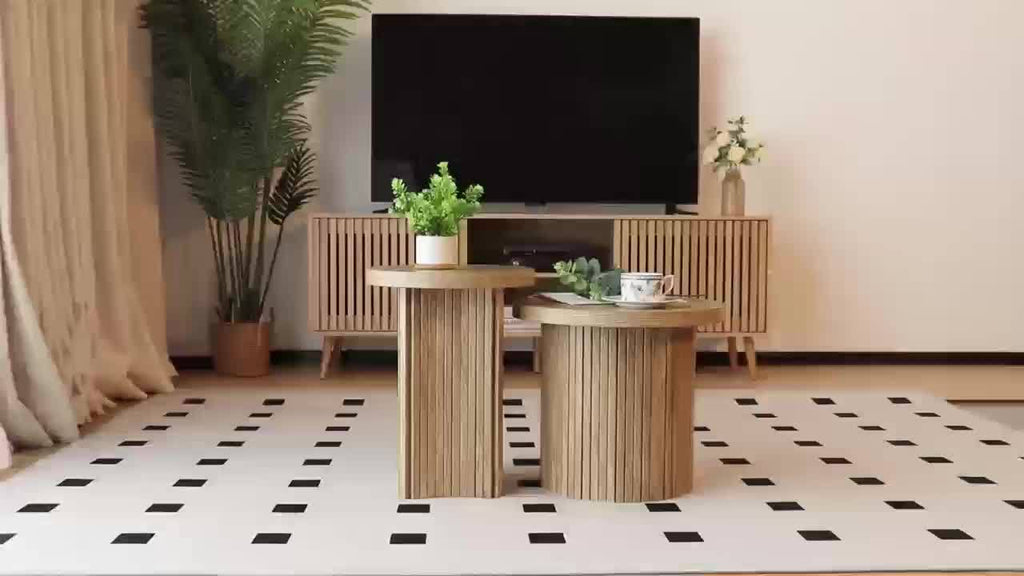 Round Wooden Coffee Table Set of 2, Modern Nesting Coffee Table, Circle Side Table for Living Room, Office, Balcony (Small 2pcs Set)